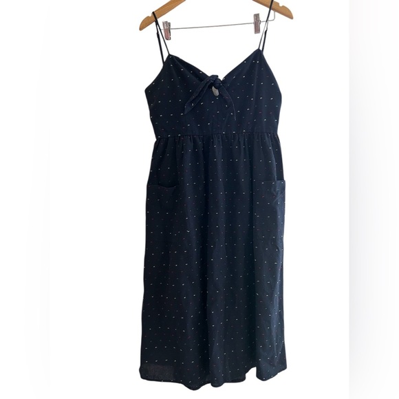 Francesca’s | Embroidered Polka Dot Midi Dress with Front Tie - Picture 2 of 10